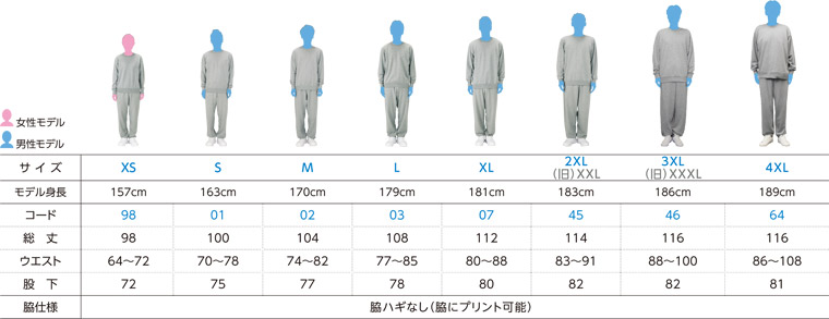 9.7オンス スタンダードスウェットパンツ(186-NSP) サイズ比較